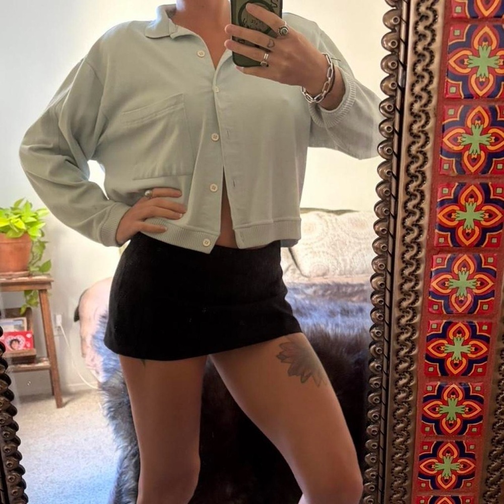 Vintage mint green blue cropped cardigan